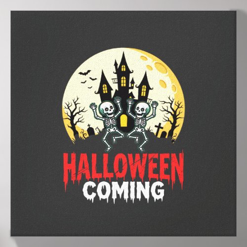 Halloween Coming Dancing Skeletons Haunted Castle  Canvas Photo Tile