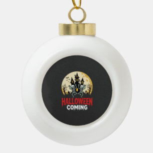 Halloween Coming Dancing Skeletons Haunted Castle Ceramic Ball Christmas Ornament