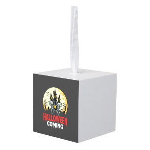 Halloween Coming Dancing Skeletons Haunted Castle Cube Ornament
