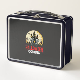 Halloween Coming Dancing Skeletons Haunted Castle Metal Lunch Box