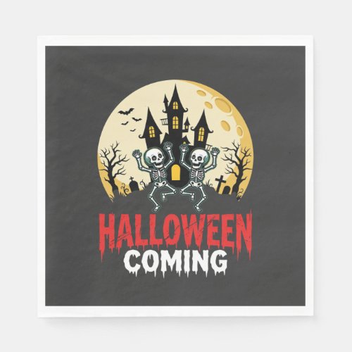 Halloween Coming Dancing Skeletons Haunted Castle Napkins