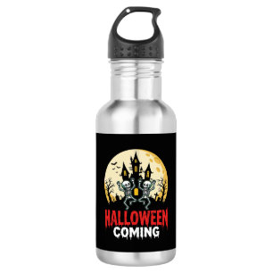 Halloween Coming Dancing Skeletons Haunted Castle Stainless Steel Water Bottle