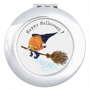 Halloween Compact Mirror Witch Pumpkin Flying