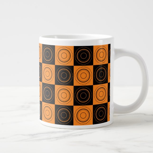 Halloween Concentric Orange and Black Polka Dots Giant Coffee Mug (Right)