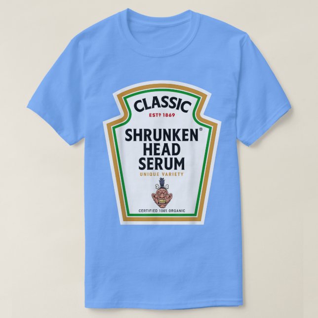 Halloween Condiment Bottle - Shrunken Head Serum P T-Shirt (Design Front)