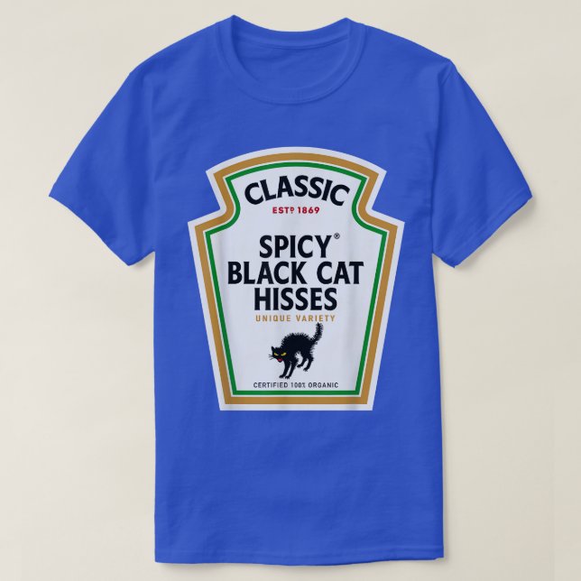 Halloween Condiment Bottle  Spicy Black Cat Hisses T-Shirt (Design Front)