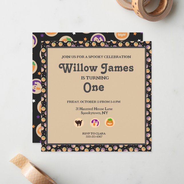 Halloween Cookie Birthday Party Invitation (Front/Back In Situ)