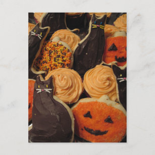 Halloween Cookies Cats and Pumpkins Postcard