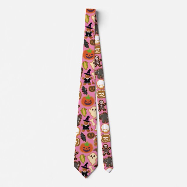 Halloween Cookies Pattern Collection Pink BG Neck Tie (Front)
