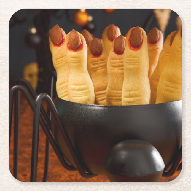 Halloween Cookies - Witch'S Fingers Square Paper Coaster (Front)