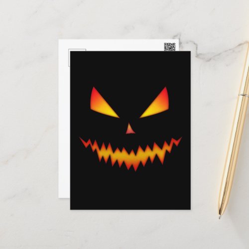 Halloween Cool scary Jack OLantern face on black Postcard