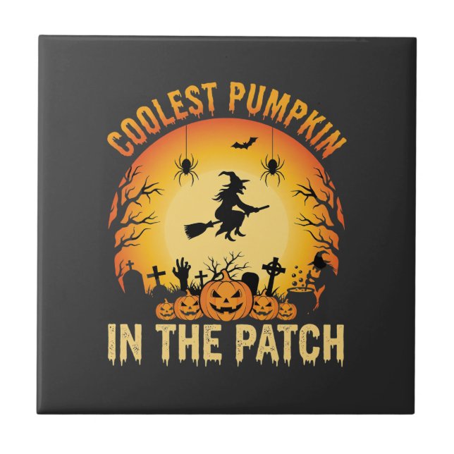 Halloween Coolest Pumpkin in the Patch Witch Desig Ceramic Tile (Front)
