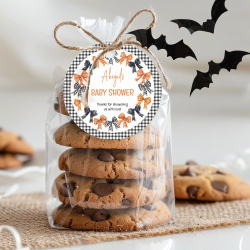 Halloween Coquette Black  Orange Bows Baby Shower Favor Tags