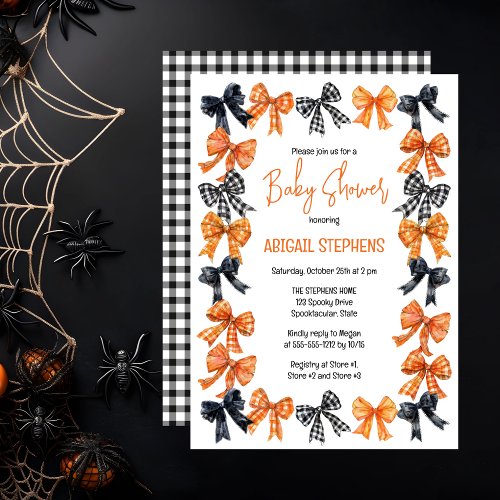 Halloween Coquette Black  Orange Bows Baby Shower Invitation