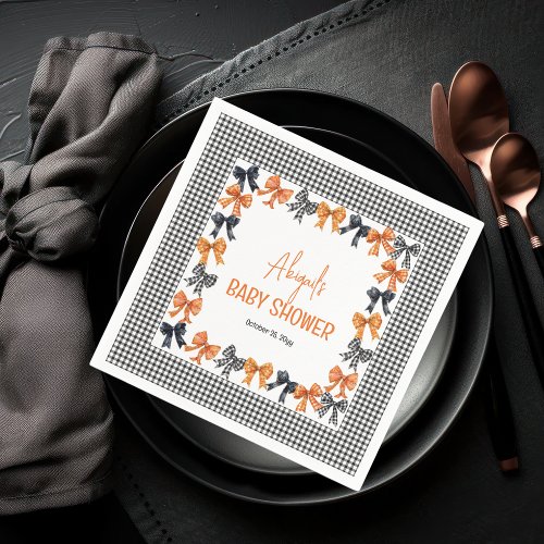 Halloween Coquette Black  Orange Bows Baby Shower Napkins