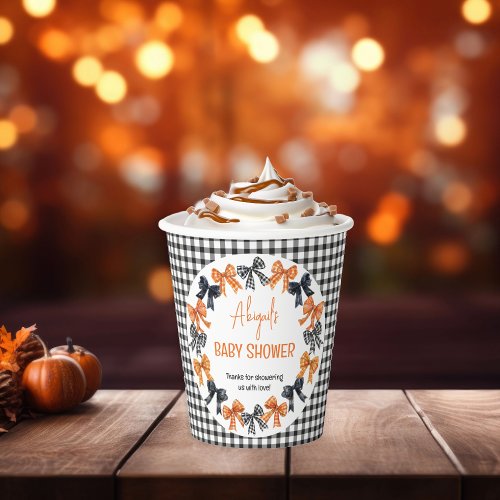 Halloween Coquette Black  Orange Bows Baby Shower Paper Cups