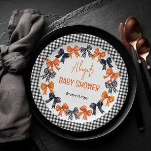 Halloween Coquette Black   Orange Bows Baby Shower Paper Plates