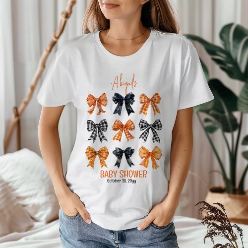 Halloween Coquette Black  Orange Bows Baby Shower Tri_Blend Shirt