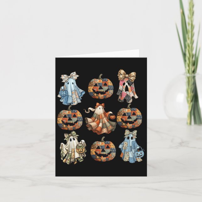 Halloween Coquette Bow Pumpkin Ghost Patchwork Spo Card (Front)