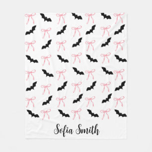 halloween Coquette pink bow and black bats Fleece Blanket