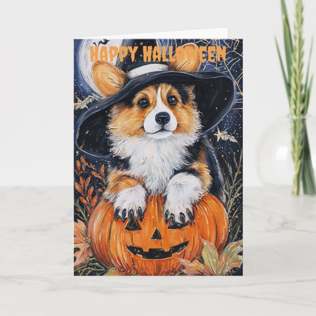 Halloween Corgi Dog Holiday Card (Front)