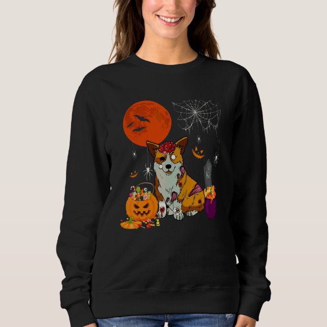 Halloween Corgi Dog Scary Zombie Costume Candy Bas Sweatshirt (Front)