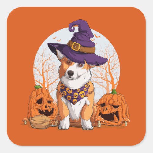 Halloween Corgi Square Sticker