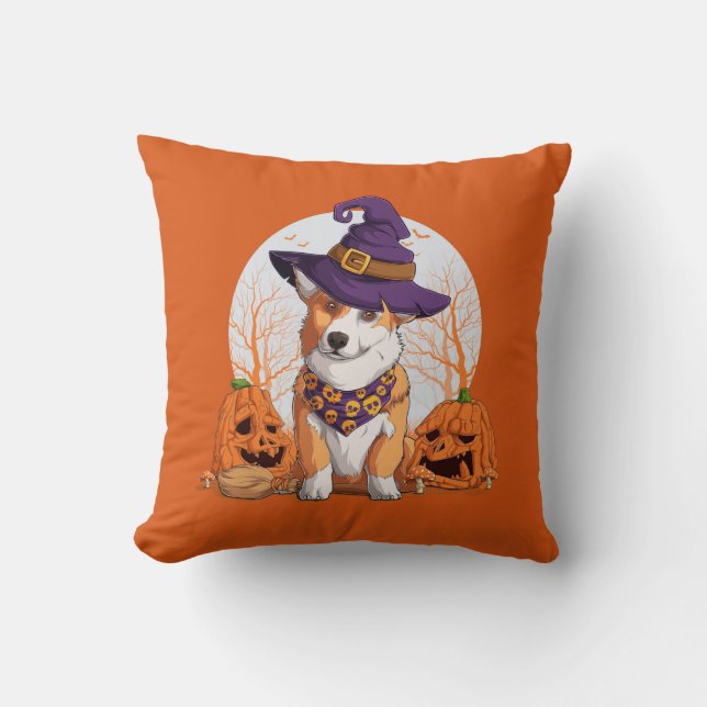 Halloween Corgi  Throw Pillow (Front)