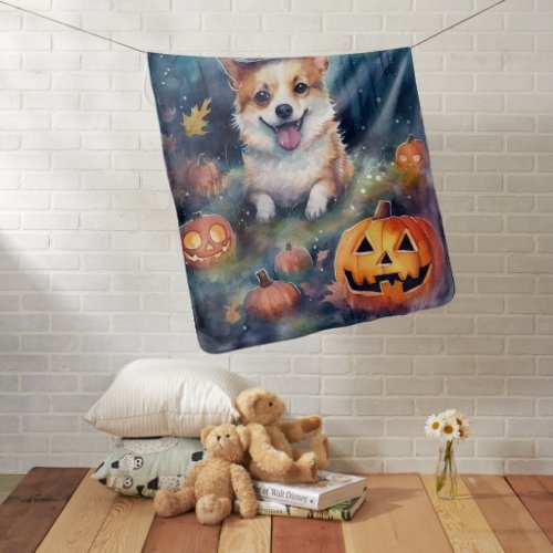 Halloween Corgi With Pumpkins Scary Baby Blanket