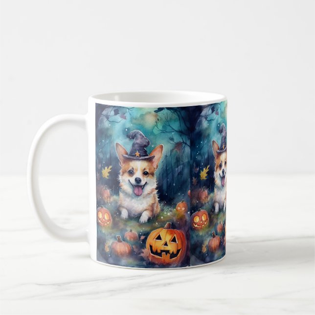 Halloween Corgi With Pumpkins Scary Coffee Mug (Left)