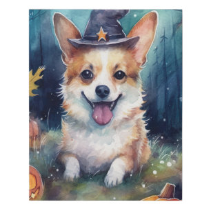 Halloween Corgi With Pumpkins Scary Faux Canvas Print