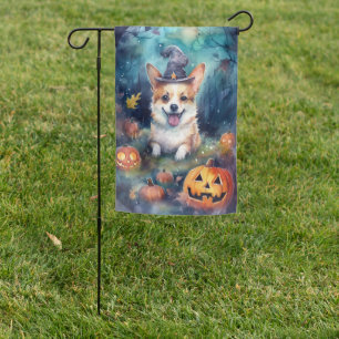 Halloween Corgi With Pumpkins Scary Garden Flag
