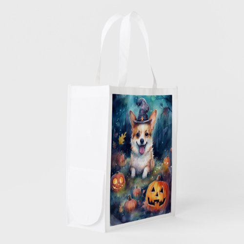 Halloween Corgi With Pumpkins Scary Grocery Bag