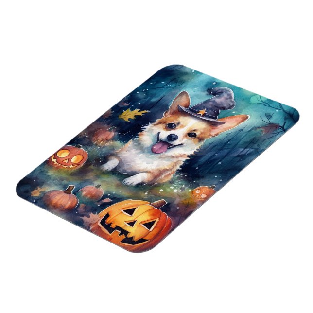 Halloween Corgi With Pumpkins Scary Magnet (Left Side)