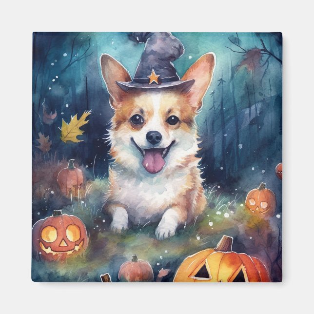 Halloween Corgi With Pumpkins Scary Magnet (Front)