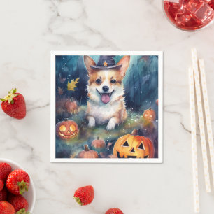 Halloween Corgi With Pumpkins Scary Napkins
