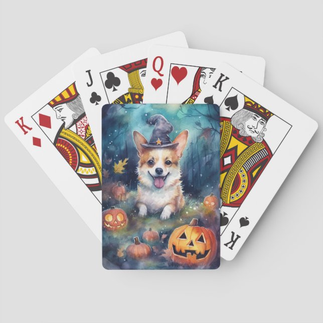 Halloween Corgi With Pumpkins Scary Poker Cards (Back)