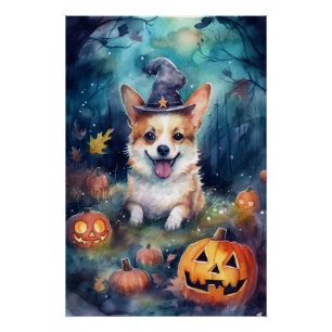 Halloween Corgi With Pumpkins Scary Poster