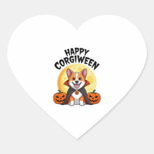 Halloween Corgiween, Spooky Corgi Dog Heart Sticker