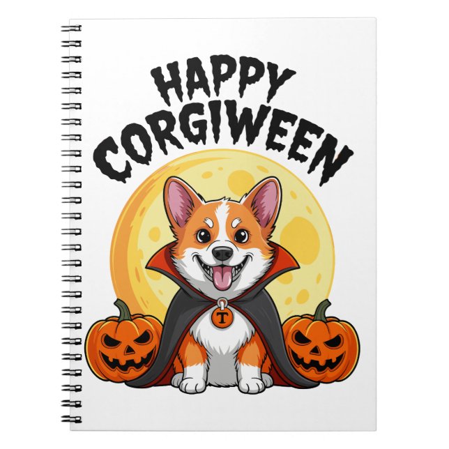 Halloween Corgiween, Spooky Corgi Dog Notebook (Front)