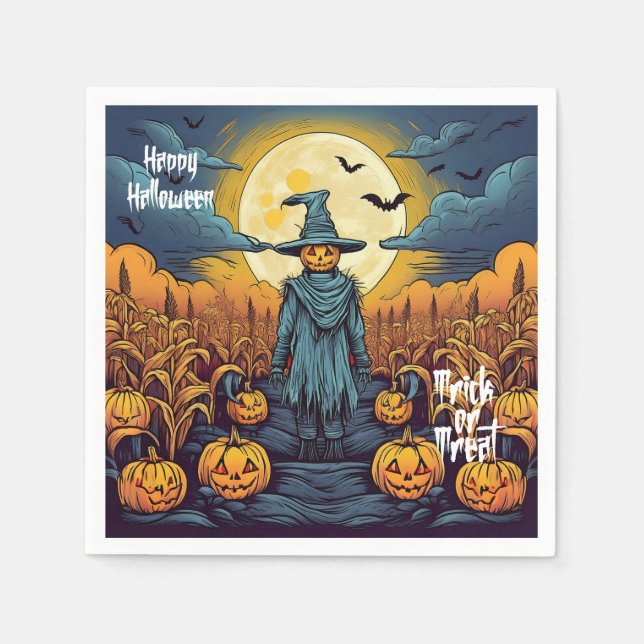 Halloween Corn Field & Scare Crow Napkins (Front)