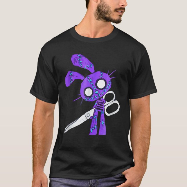 Halloween Costume Adult Scary Bunny With Scissors T-Shirt (Front)