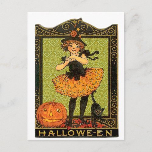 Halloween Costume and Cat Postcard