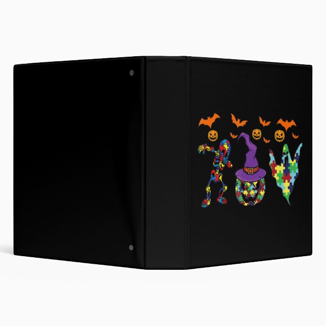 Halloween costume Autism Awareness Pumpkin Witch P 3 Ring Binder (Background)