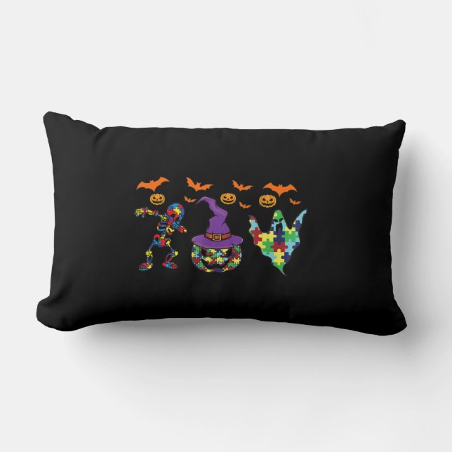 Halloween costume Autism Awareness Pumpkin Witch P Lumbar Pillow (Front)