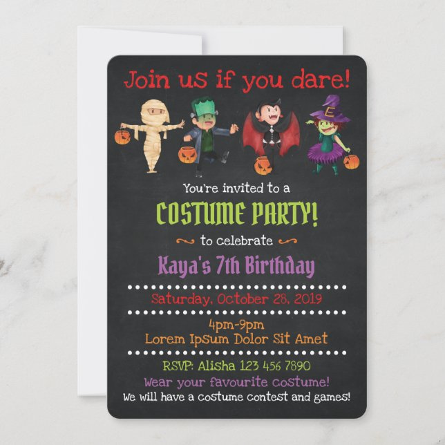 Halloween Costume Birthday Party Invitations (Front)