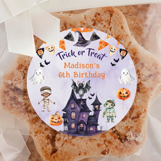 Halloween Costume Birthday Trick or Treat Party Classic Round Sticker (Creator Uploaded)