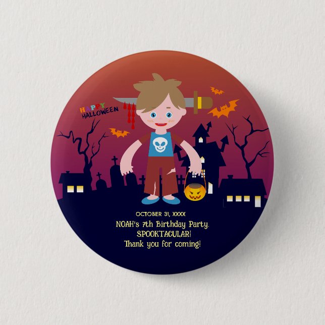 Halloween Costume Boy Birthday Party  Button (Front)