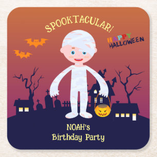 Halloween Costume Boy Birthday Party  Square Paper Coaster