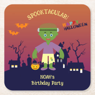Halloween Costume Boy Birthday Party Square Paper Coaster